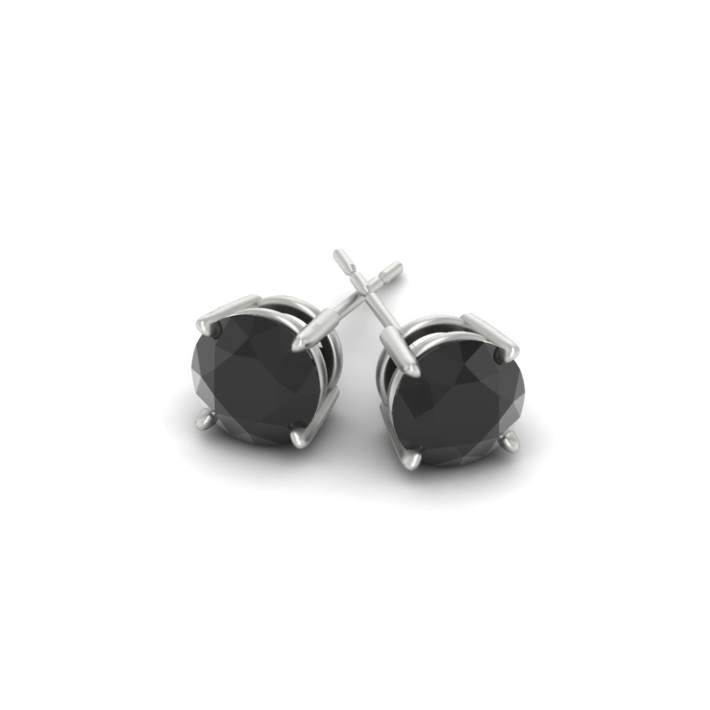 Round Cut Black Diamond 1.50 Carat Stud Earrings with 14K White Gold Black Onyx
