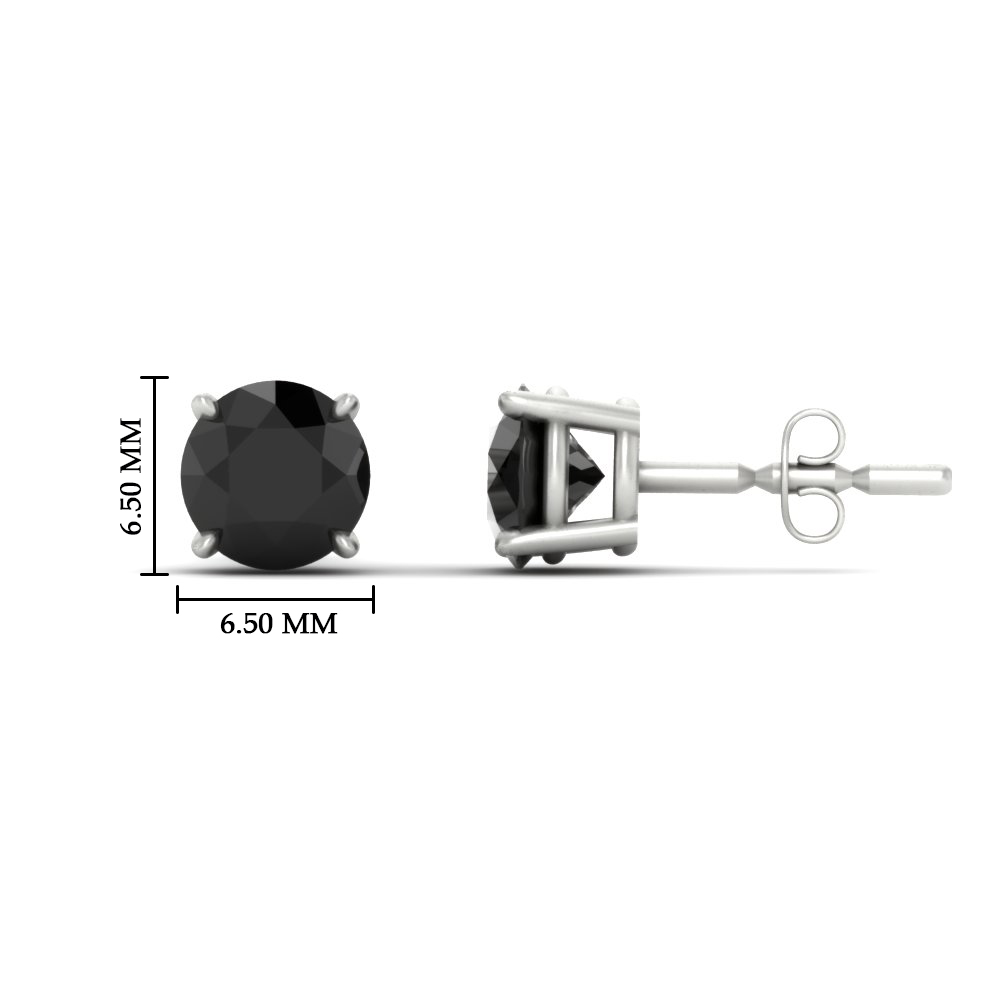 Round Cut Black Diamond 1.50 Carat Stud Earrings with 14K White Gold Black Onyx
