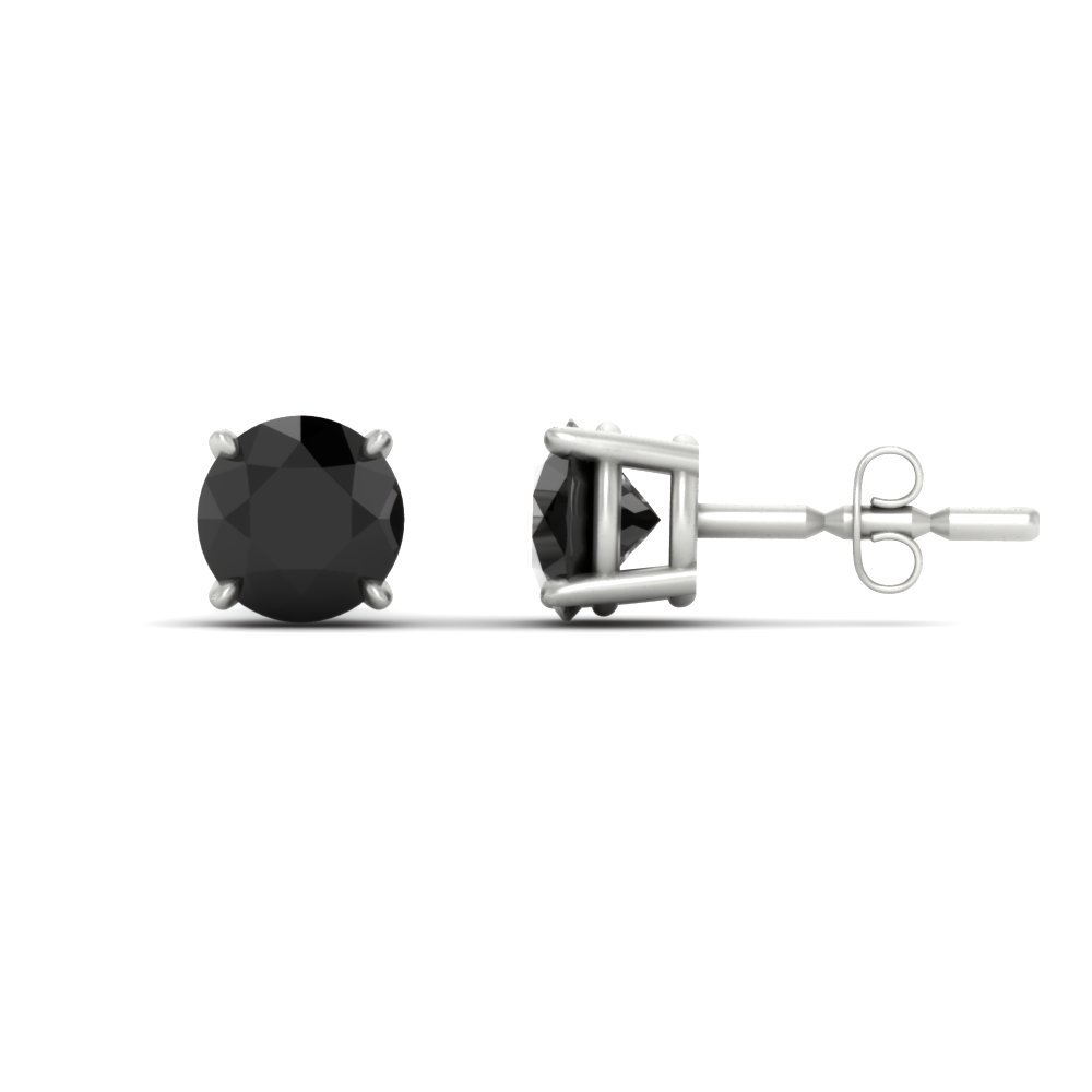 Round Cut Black Diamond 1.50 Carat Stud Earrings with 14K White Gold Black Onyx