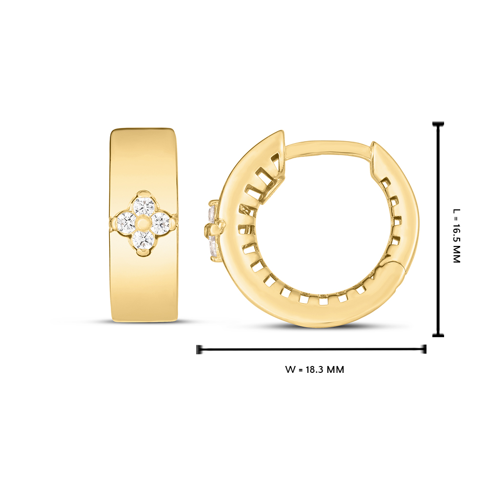 Trilogy Clover Hoop Flower Earrings with 14K Yellow Gold White Diamond