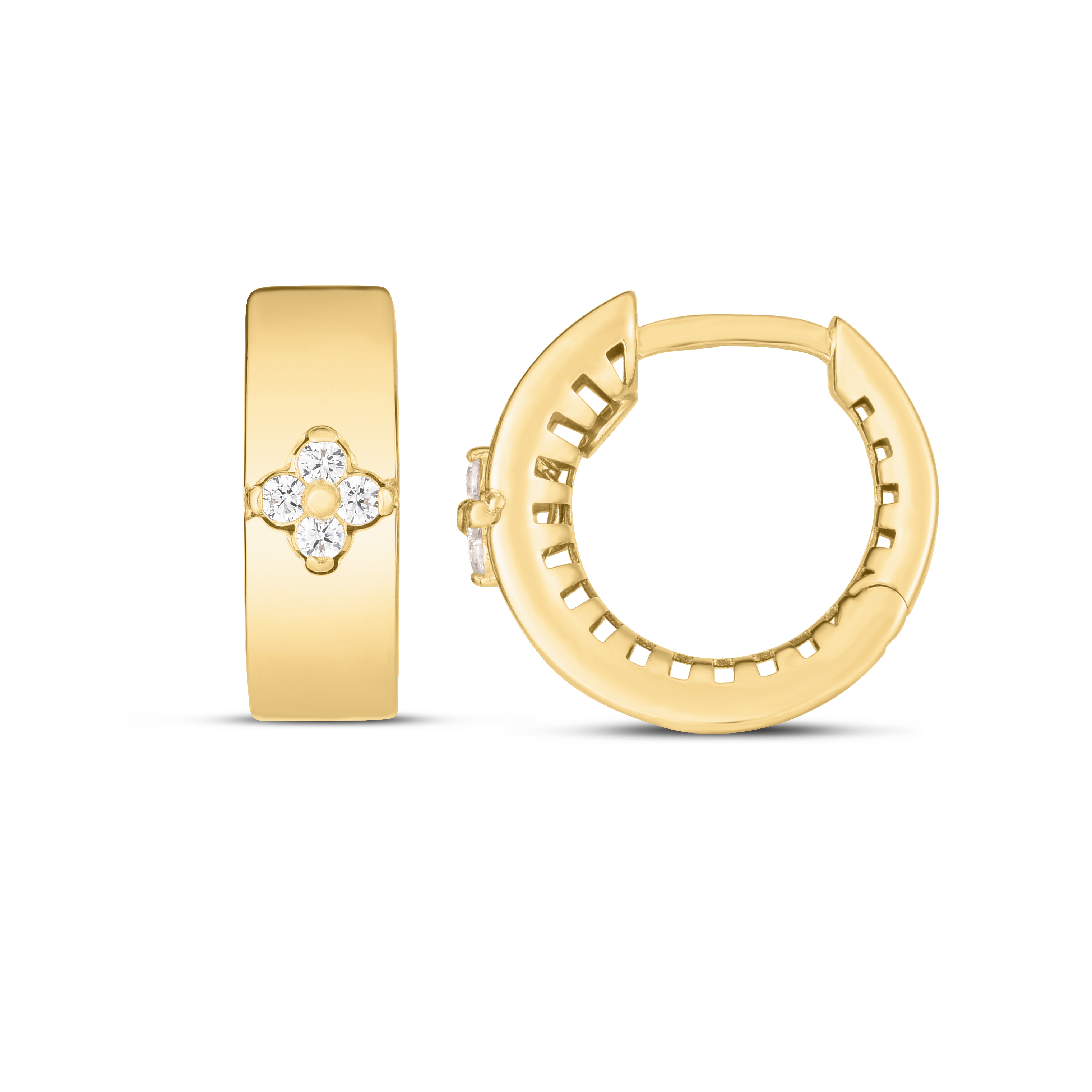 Trilogy Clover Hoop Flower Earrings with 14K Yellow Gold White Diamond