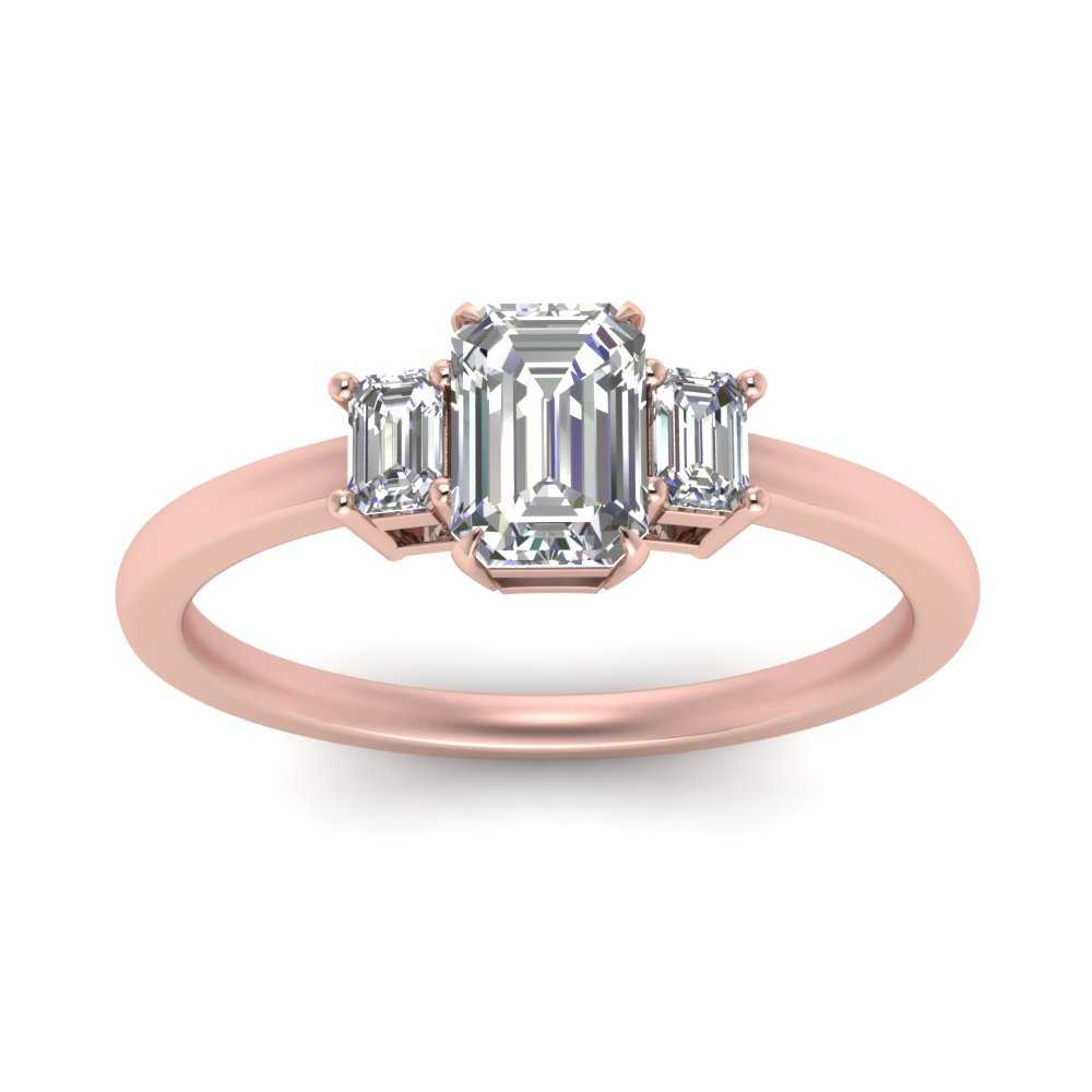 1.50 Carat 3 Stone Emerald Cut Diamond Engagement Ring In 14K Rose Gold ...
