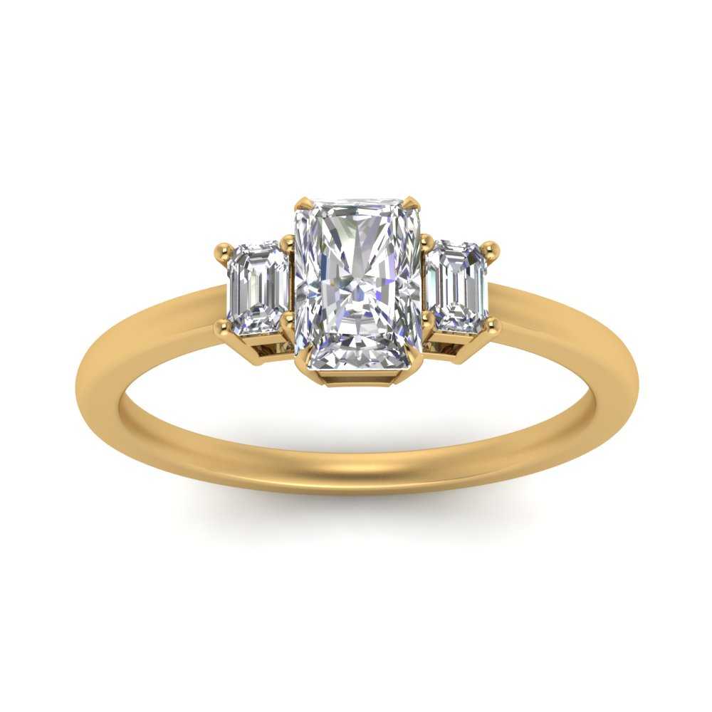 Radiant Cut 3 Stone Engagement Ring In 14K Yellow Gold | Fascinating ...