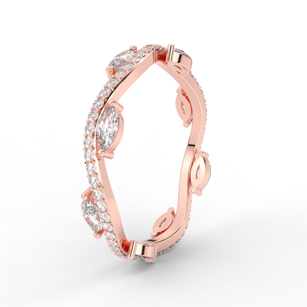 Semi Mount Shaped Leaf on Vine Wedding Band with Marquise Diamond with White Diamond 14K Rose Gold