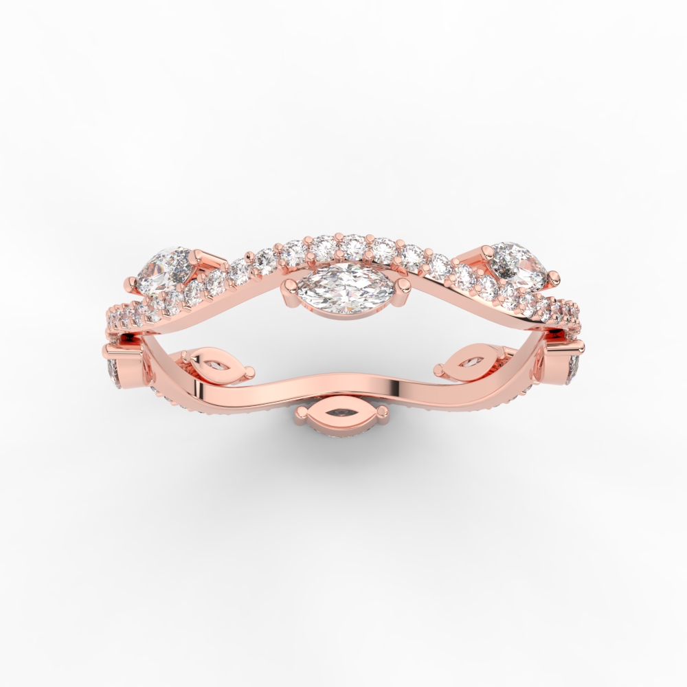 Semi Mount Shaped Leaf on Vine Wedding Band with Marquise Diamond with White Diamond 14K Rose Gold