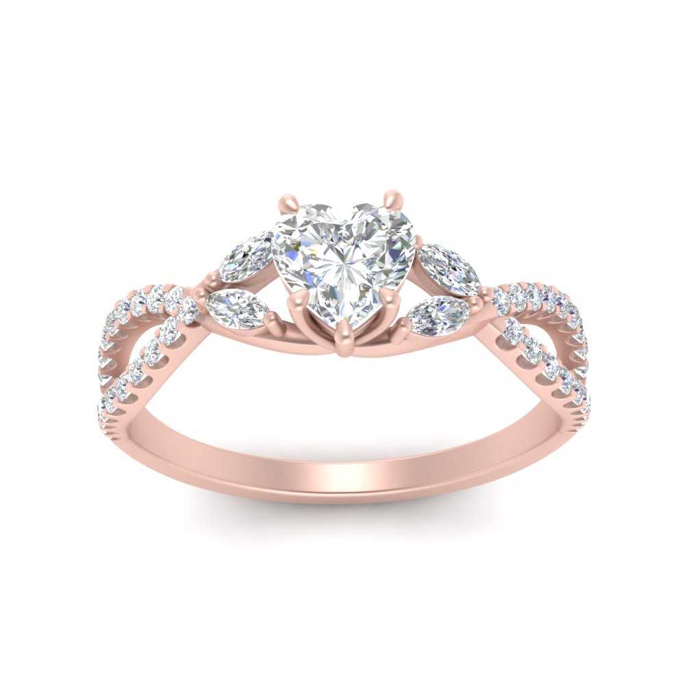 Twisted Split Vine Heart Shaped Diamond Engagement Ring In 14K Rose ...