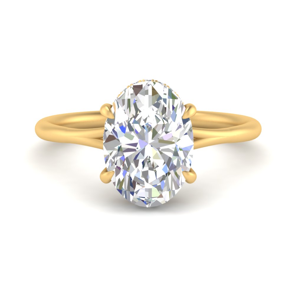 3 Ct. Oval Diamond Ring With Hidden Halo with 14K Yellow Gold White Diamond