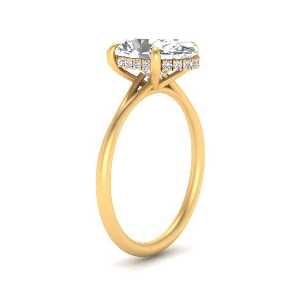 3 Ct. Oval Diamond Ring With Hidden Halo with 14K Yellow Gold White Diamond