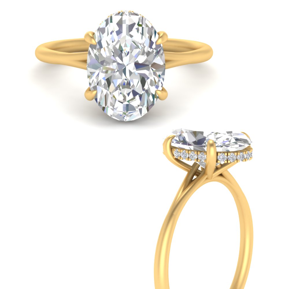 3 Ct. Oval Diamond Ring With Hidden Halo with 14K Yellow Gold White Diamond