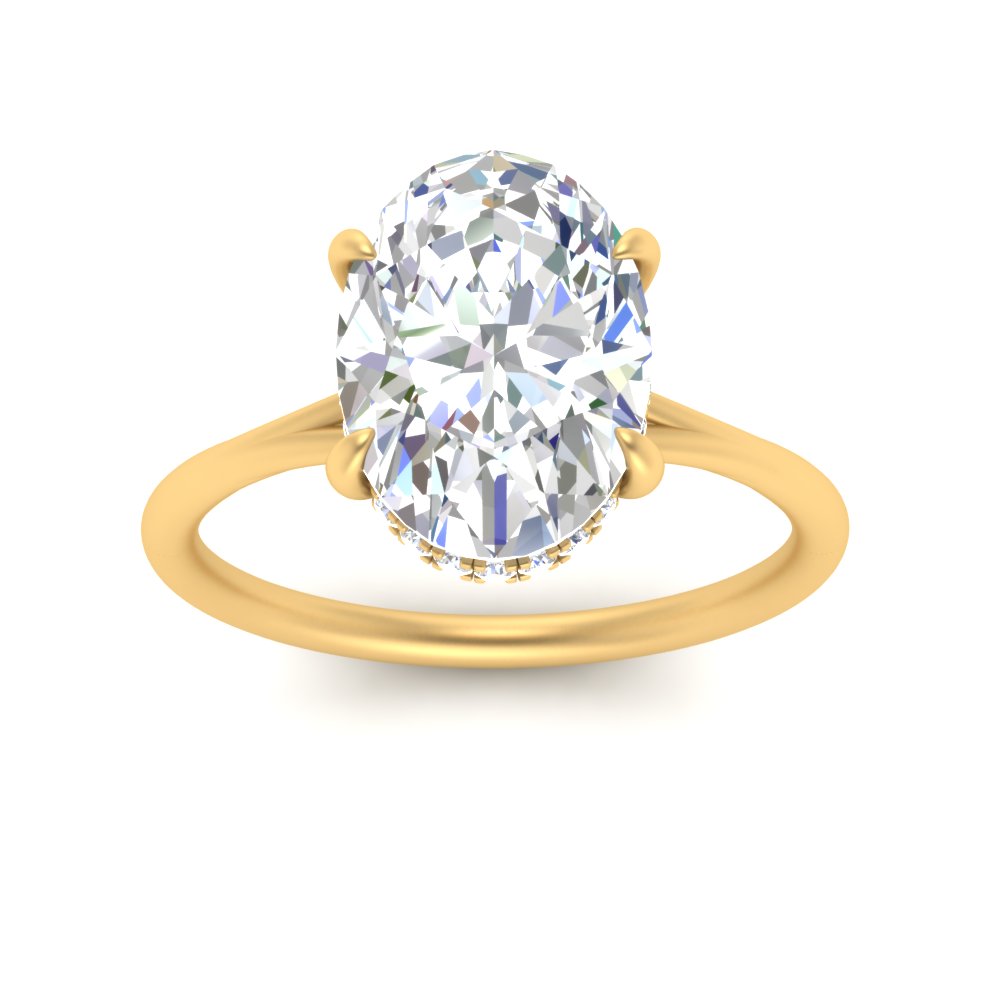 3 Ct. Oval Diamond Ring With Hidden Halo with 14K Yellow Gold White Diamond