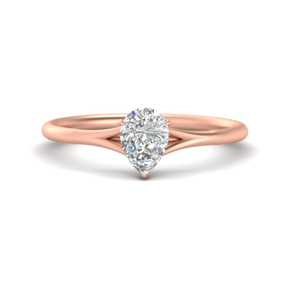 Pear Shaped Split Shank Solitaire Diamond Ring with White Diamond 14K Rose Gold