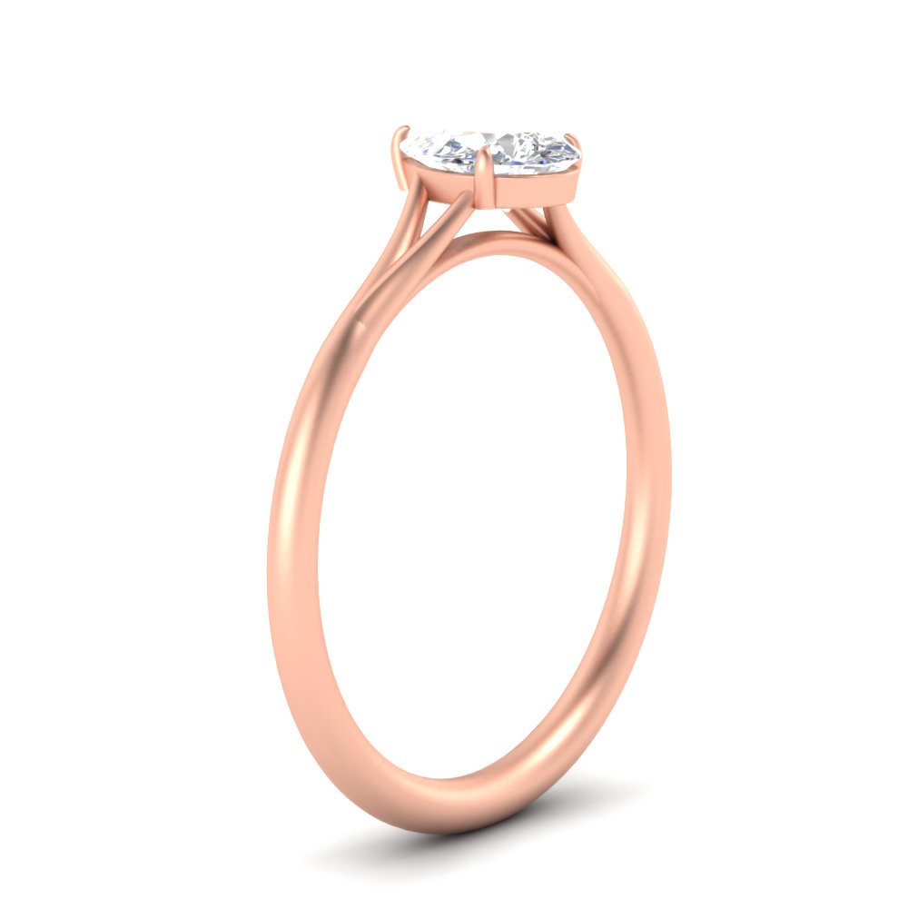 Pear Shaped Split Shank Solitaire Diamond Ring with White Diamond 14K Rose Gold