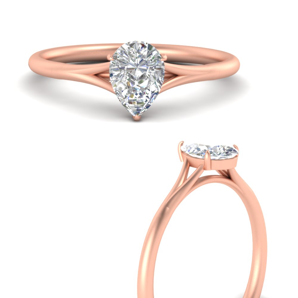 Pear Shaped Split Shank Solitaire Diamond Ring with White Diamond 14K Rose Gold