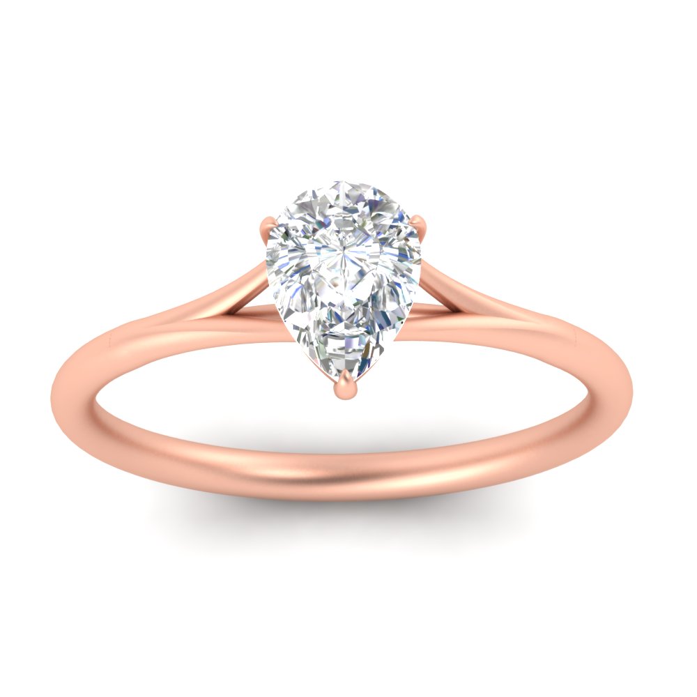 Pear Shaped Split Shank Solitaire Diamond Ring with White Diamond 14K Rose Gold