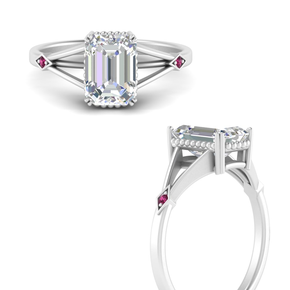 1.32 Carat Pink Sapphire Three Stone Engagement Ring, With Black Diamonds  Wedding Ring 14K Black Gold Unique Vintage Style Handmade