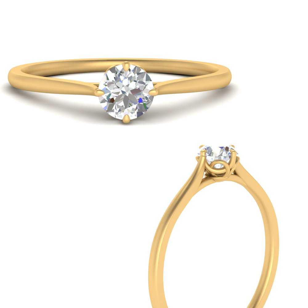 1 Carat Round Compass Set Man Made Diamond Ring with 14K Yellow Gold White Diamond