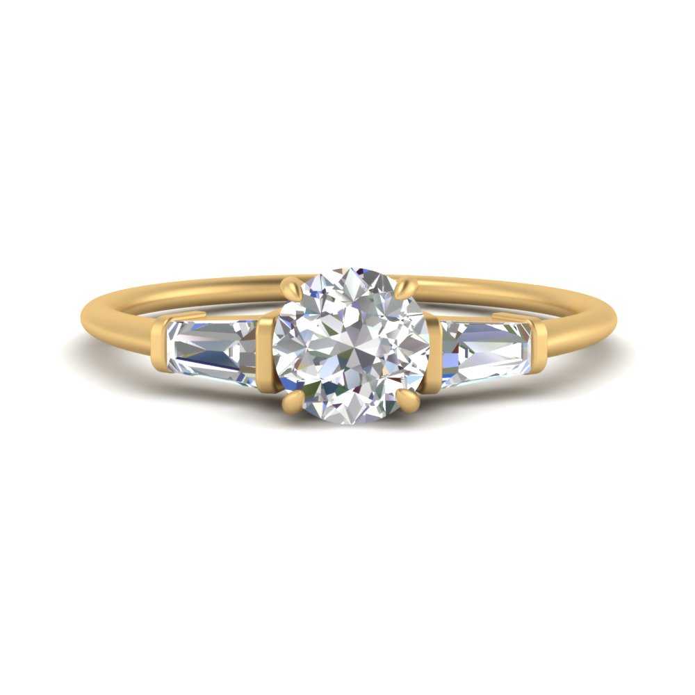 3 Stone Round With Baguette Ring In 14K Yellow Gold Fascinating Diamonds