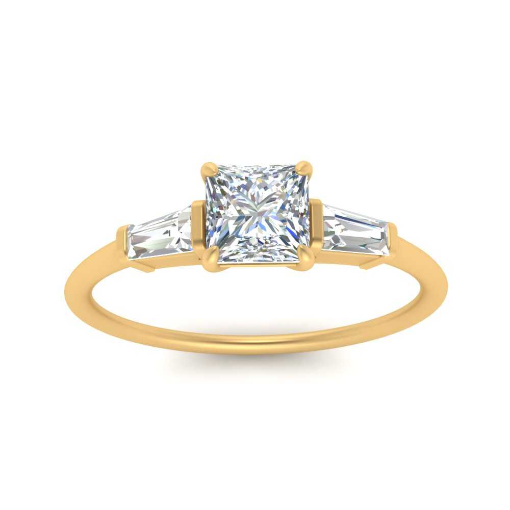 Princess Cut Diamond Tapered Baguette Engagement Ring In 14K Yellow ...