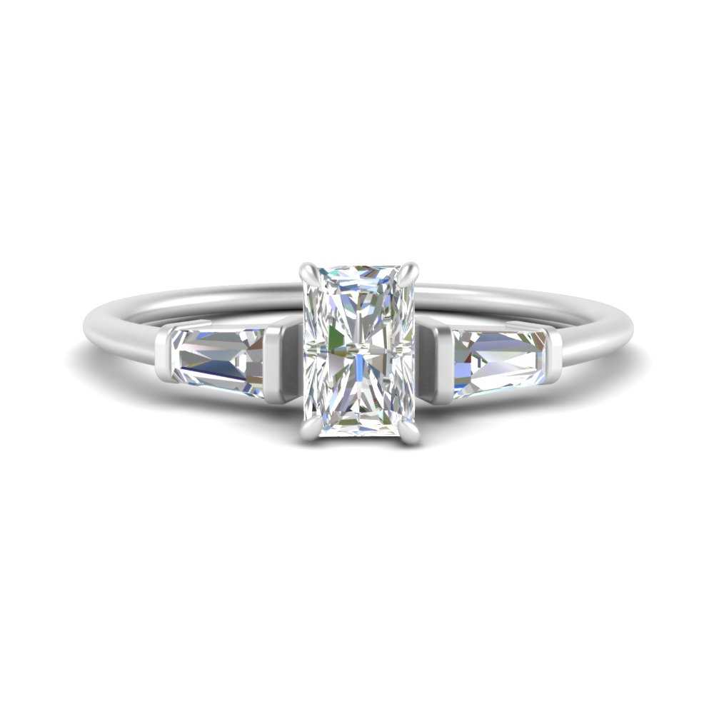 Radiant Cut Bar Baguette 3 Stone Diamond Engagement Ring In 14K White ...