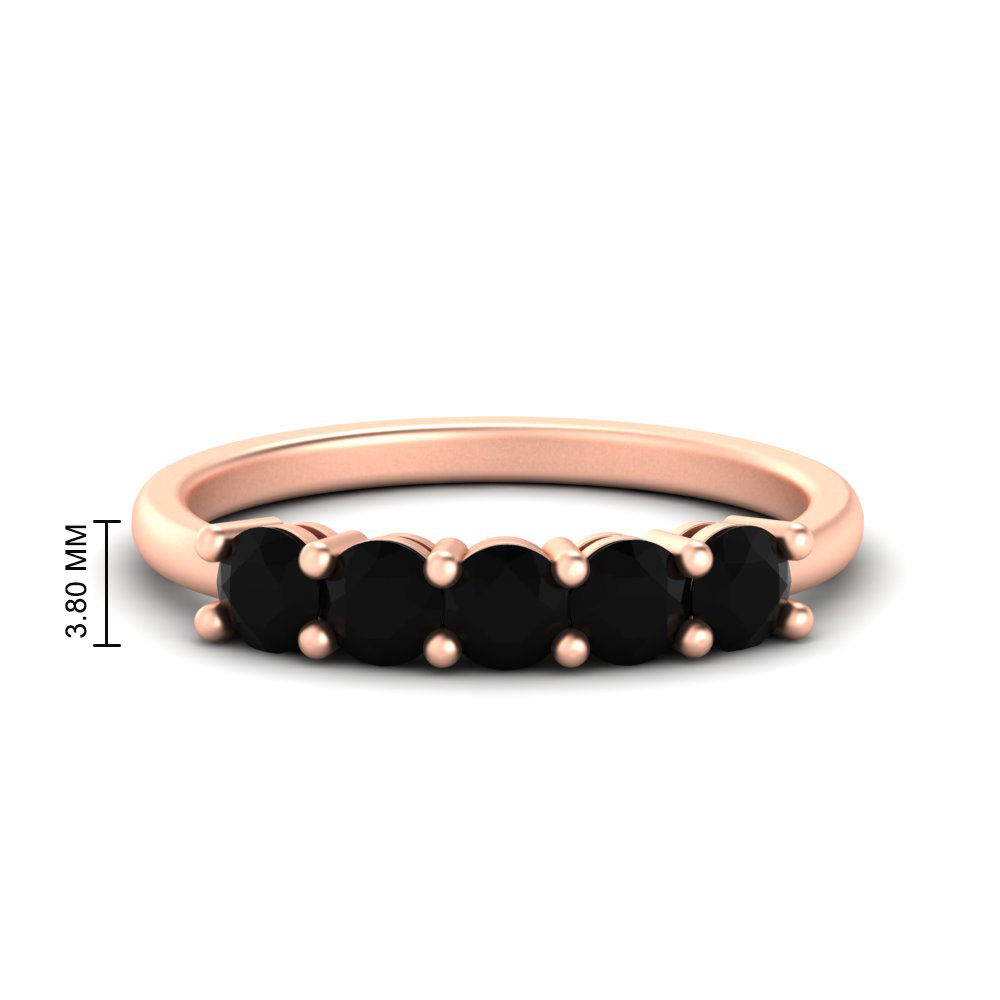 Semi Mount Shaped 1 Carat Round 5 Stone Anniversary Ring Band with Black Diamond 14K Rose Gold