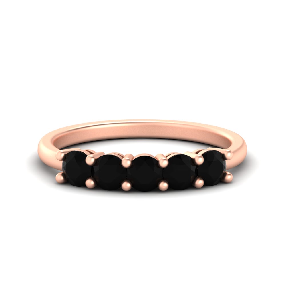 Semi Mount Shaped 1 Carat Round 5 Stone Anniversary Ring Band with Black Diamond 14K Rose Gold