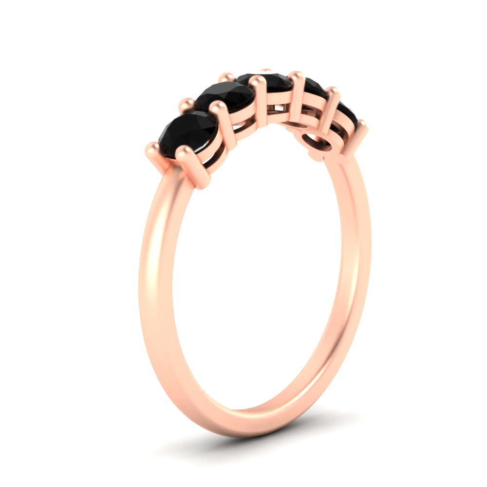 Semi Mount Shaped 1 Carat Round 5 Stone Anniversary Ring Band with Black Diamond 14K Rose Gold