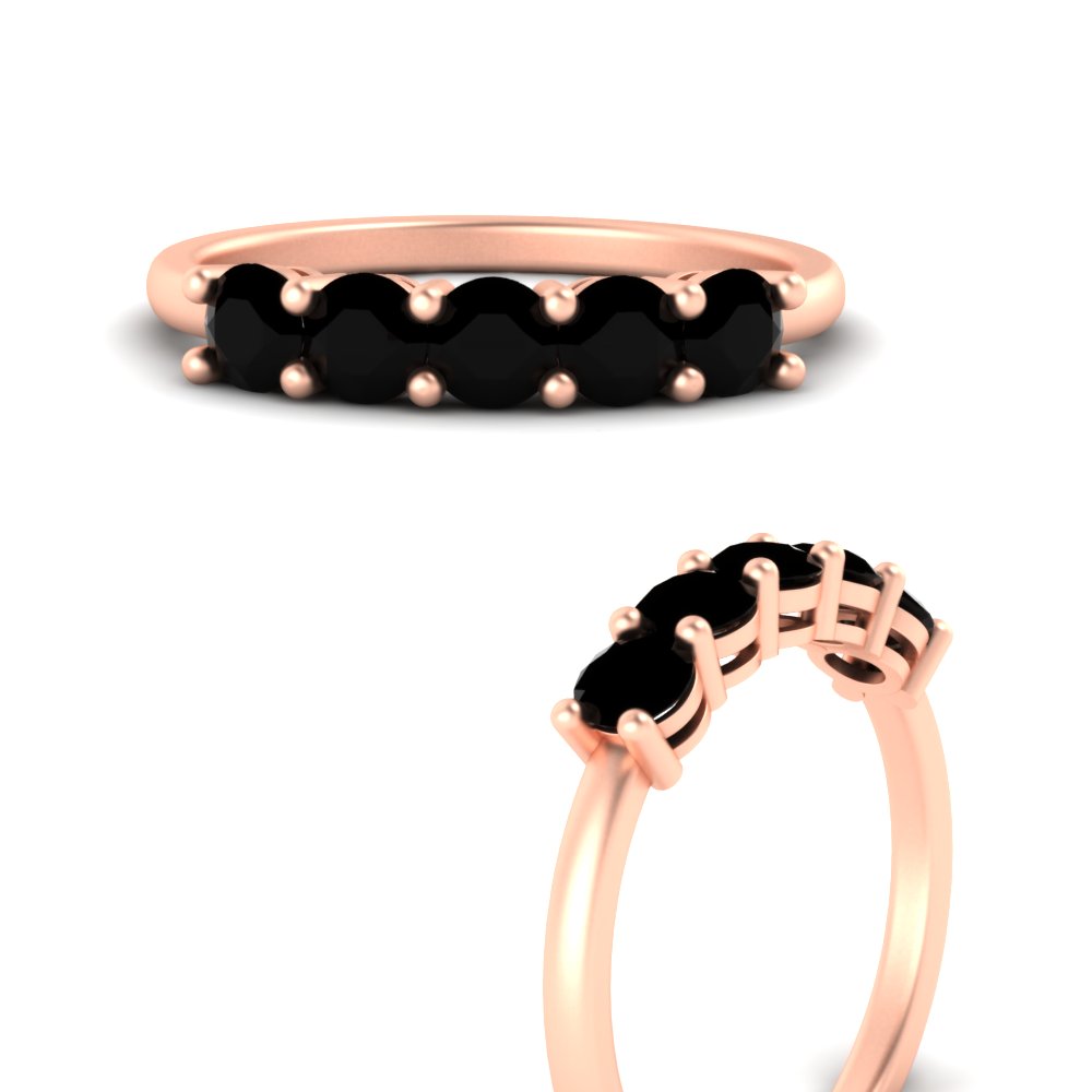 Semi Mount Shaped 1 Carat Round 5 Stone Anniversary Ring Band with Black Diamond 14K Rose Gold