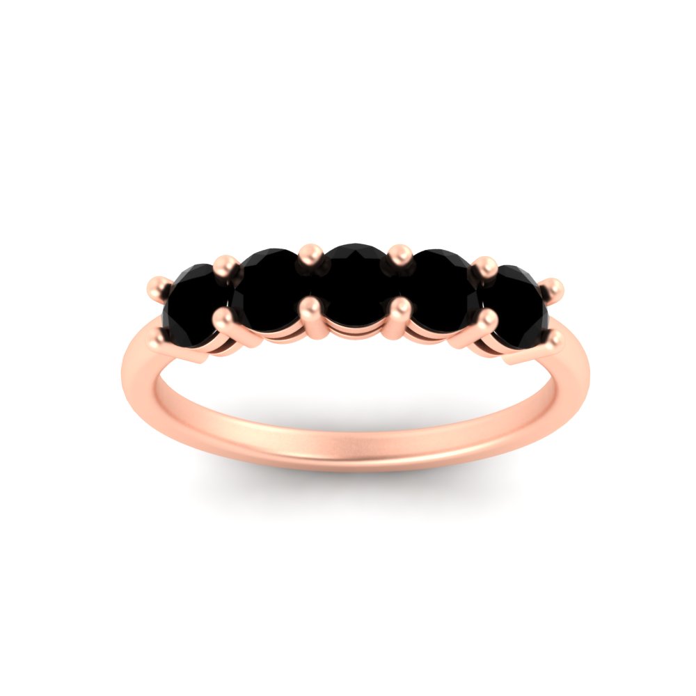 Semi Mount Shaped 1 Carat Round 5 Stone Anniversary Ring Band with Black Diamond 14K Rose Gold