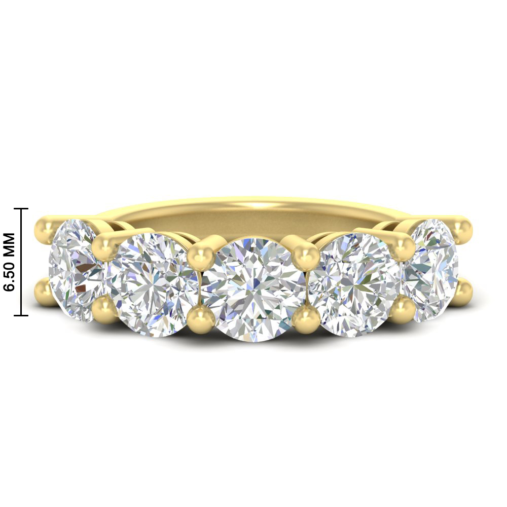 5 Carat Round 5 Stone Anniversary Band with 14K Yellow Gold White Diamond