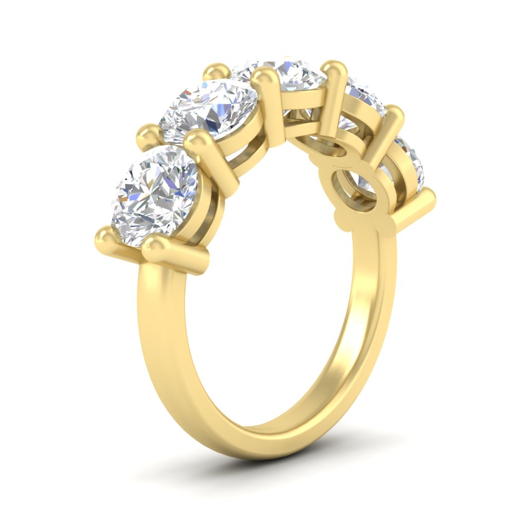 5 Carat Round 5 Stone Anniversary Band with 14K Yellow Gold White Diamond