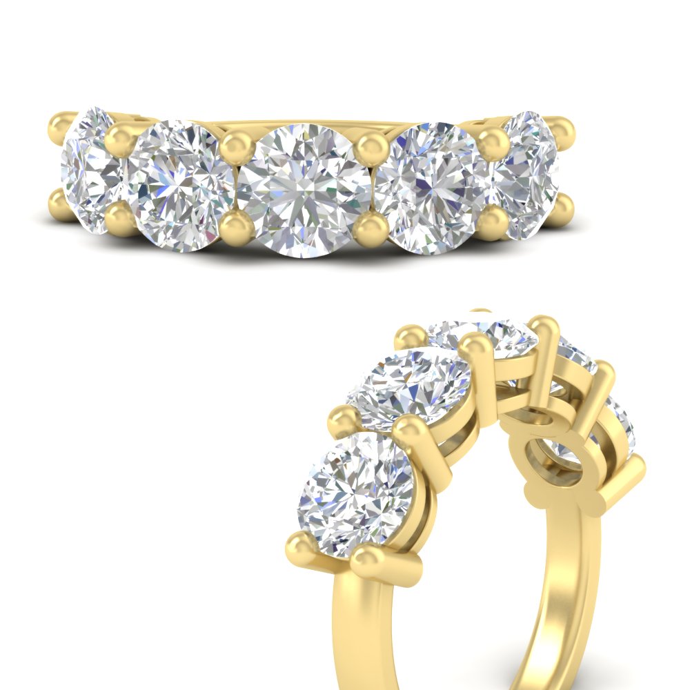 5 Carat Round 5 Stone Anniversary Band with 14K Yellow Gold White Diamond
