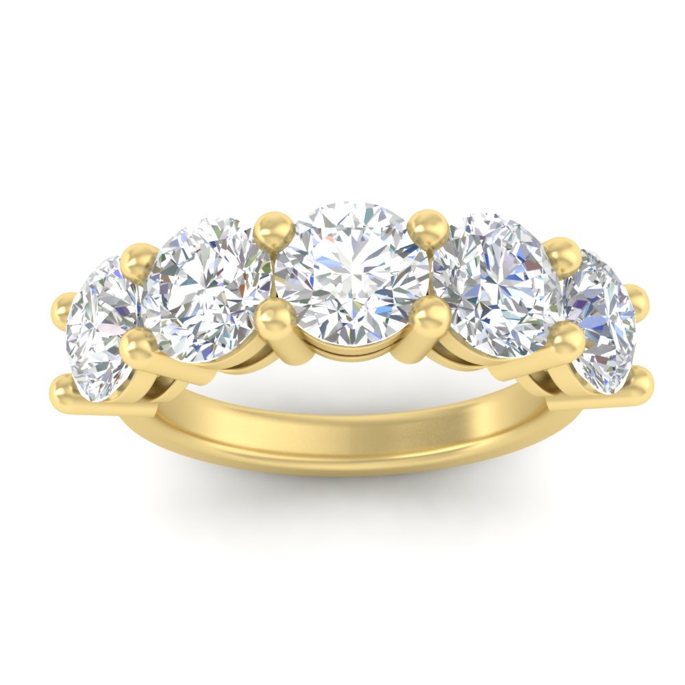 5 Carat Round 5 Stone Anniversary Band with 14K Yellow Gold White Diamond
