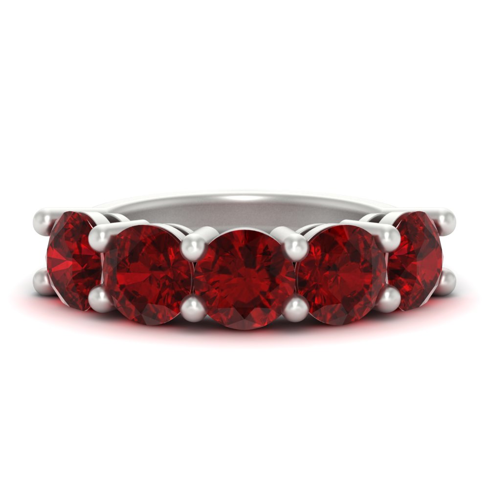 5 Carat Round 5 Stone Colored Anniversary Band with 14K White Gold Red Ruby