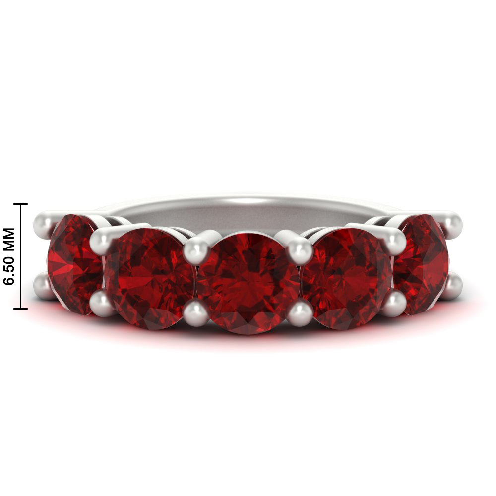 5 Carat Round 5 Stone Colored Anniversary Band with 14K White Gold Red Ruby