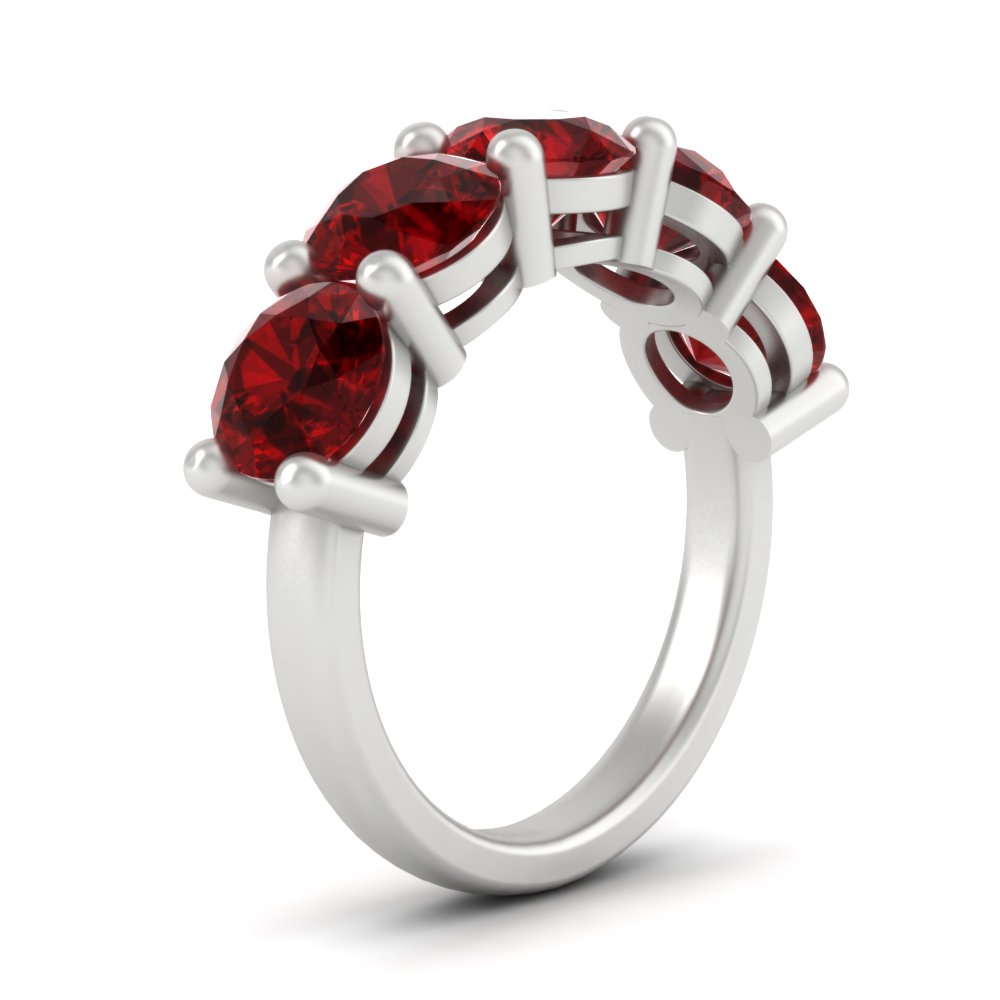 5 Carat Round 5 Stone Colored Anniversary Band with 14K White Gold Red Ruby
