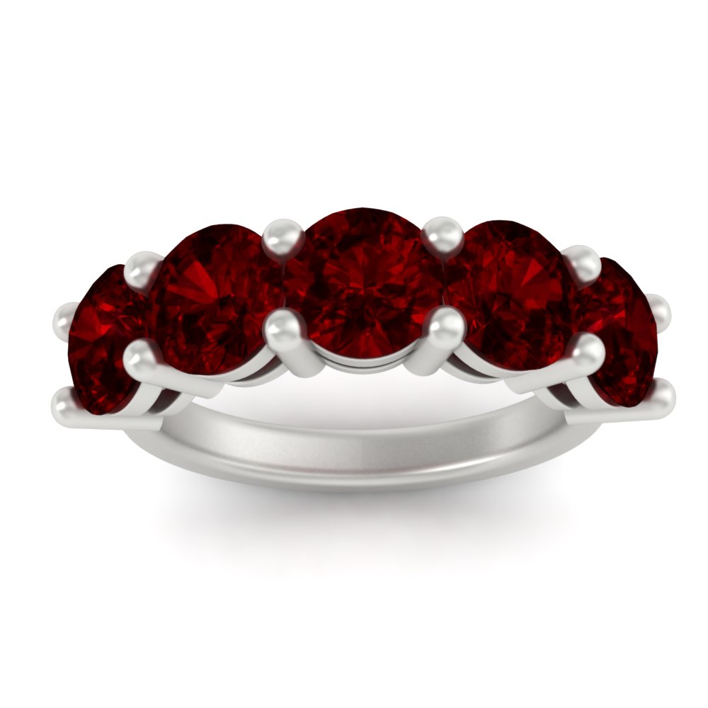 5 Carat Round 5 Stone Colored Anniversary Band with 14K White Gold Red Ruby