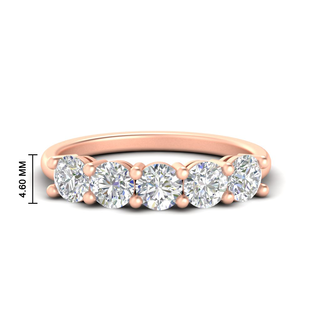 Round Cut 2 Carat 5 Stone Diamond Wedding Ring with 14K Rose Gold White Diamond