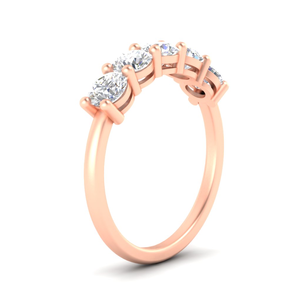 Round Cut 2 Carat 5 Stone Diamond Wedding Ring with 14K Rose Gold White Diamond