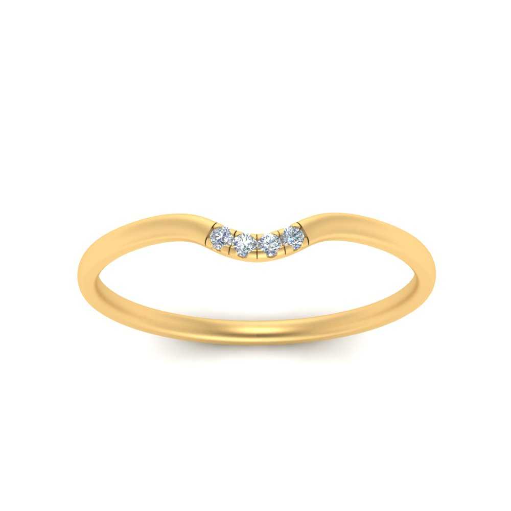 Classic 4 Diamond Curved Wedding Band with 14K Yellow Gold White Diamond