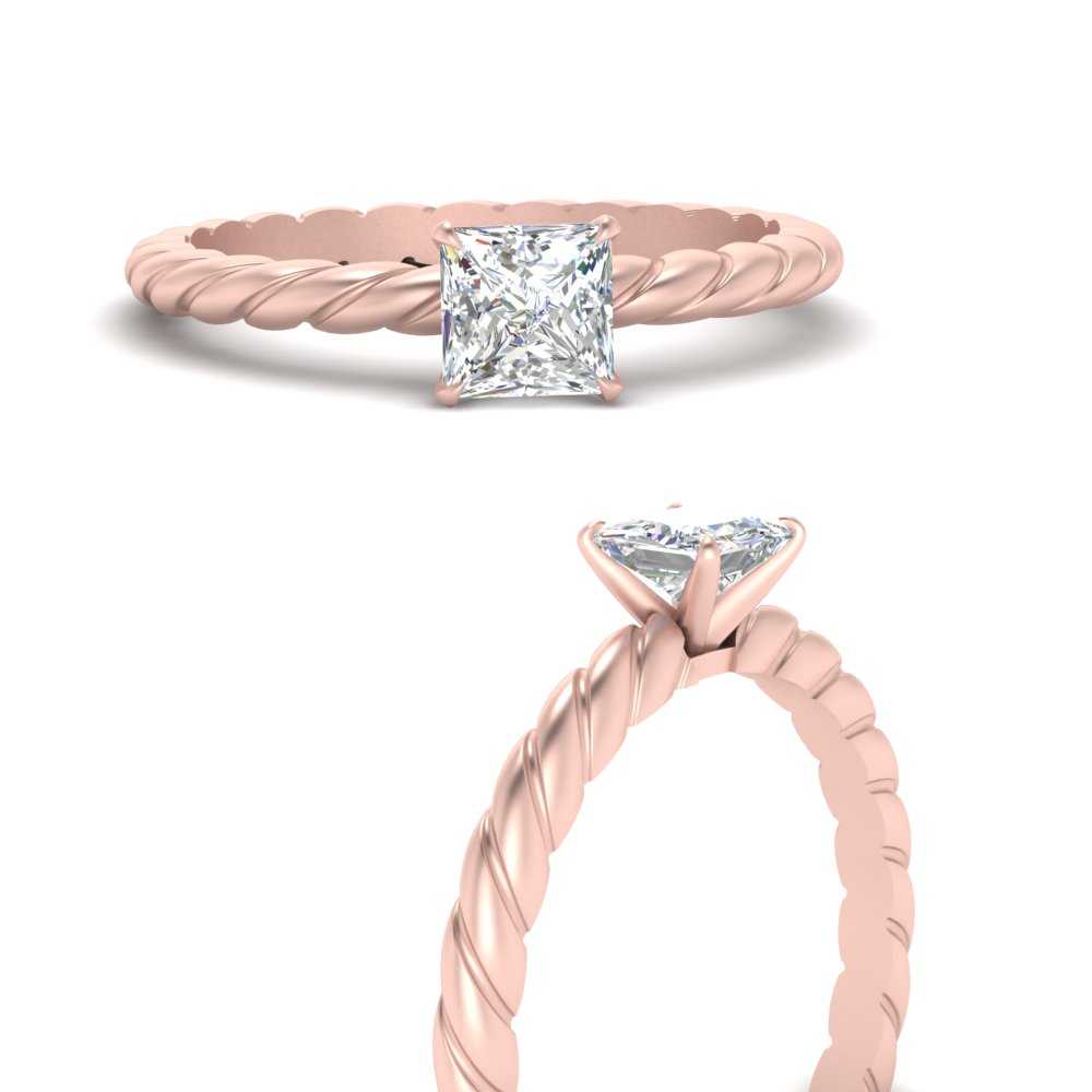 Dainty 14k Rose Gold Solitaire Aquamarine Pear-Shaped Modern Engagement Rope Ring