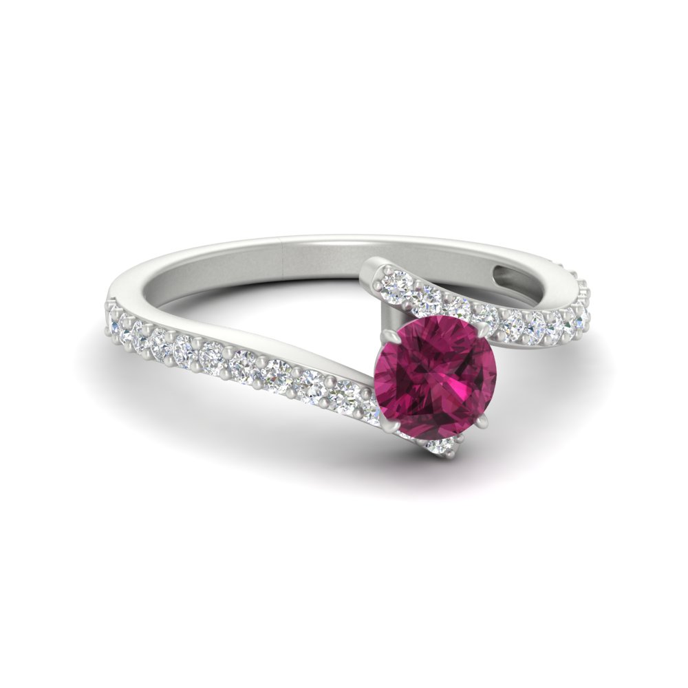 Beautiful Crossover Gemstone Ring with 14K White Gold Pink Sapphire