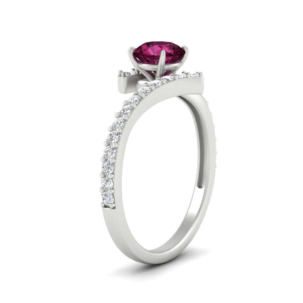 Beautiful Crossover Gemstone Ring with 14K White Gold Pink Sapphire