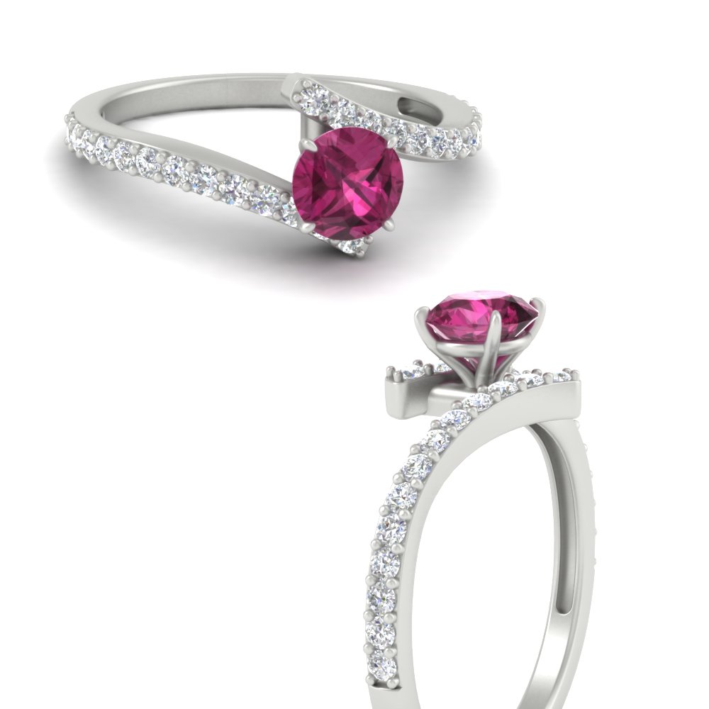 Beautiful Crossover Gemstone Ring with 14K White Gold Pink Sapphire