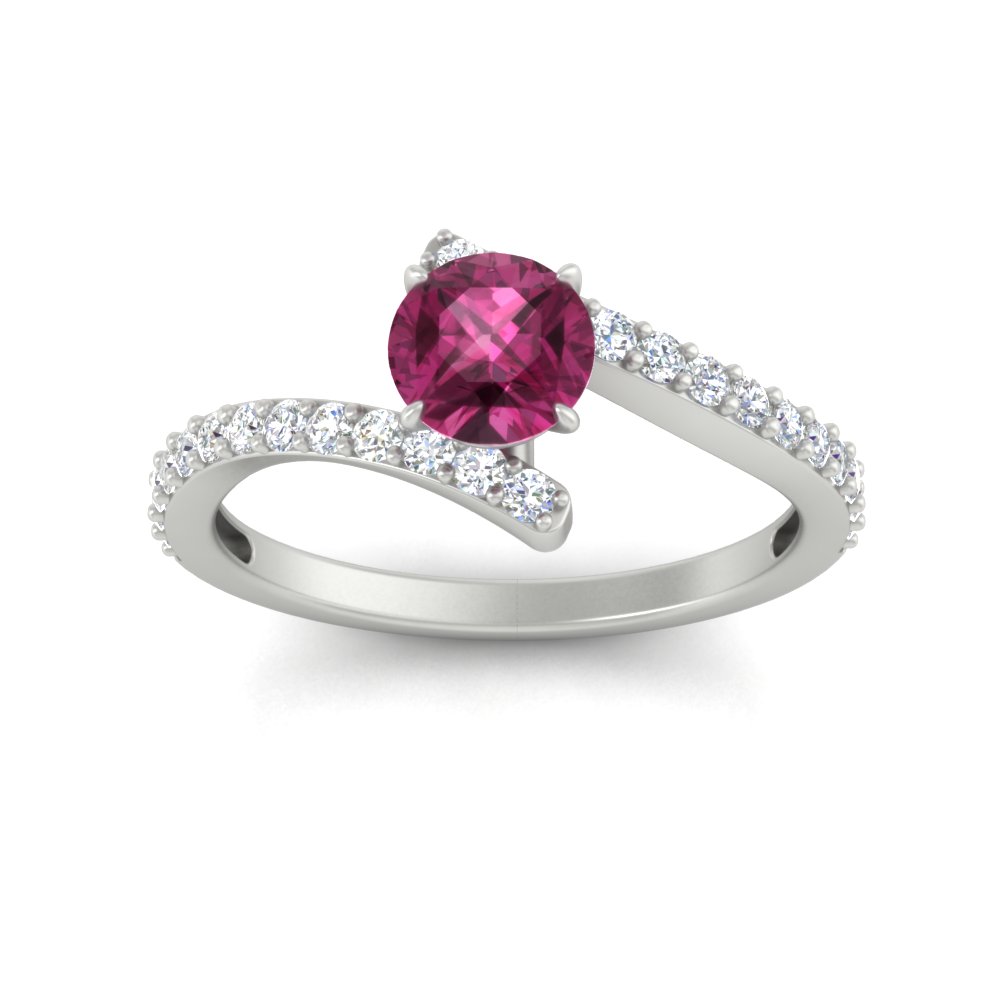 Beautiful Crossover Gemstone Ring with 14K White Gold Pink Sapphire