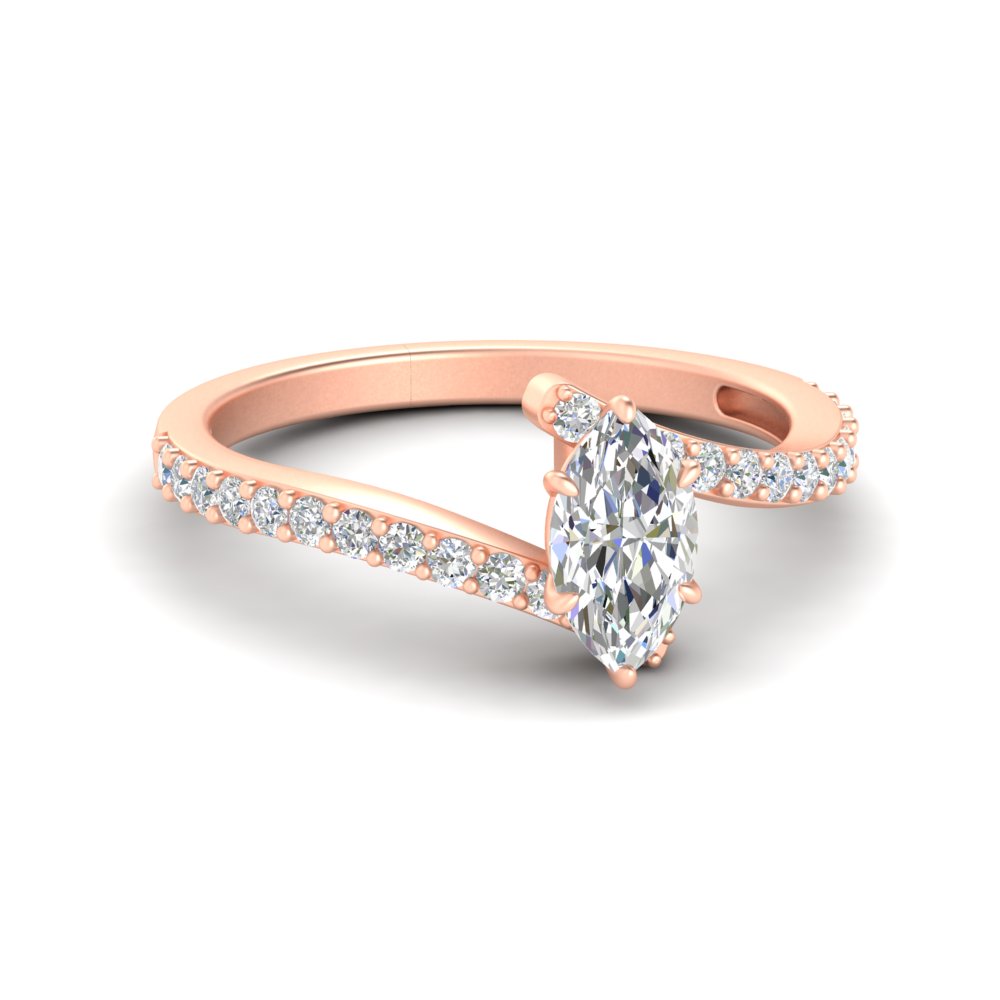1.25 Ct. Marquise Bypass Big Diamond Ring with 14K Rose Gold White Diamond