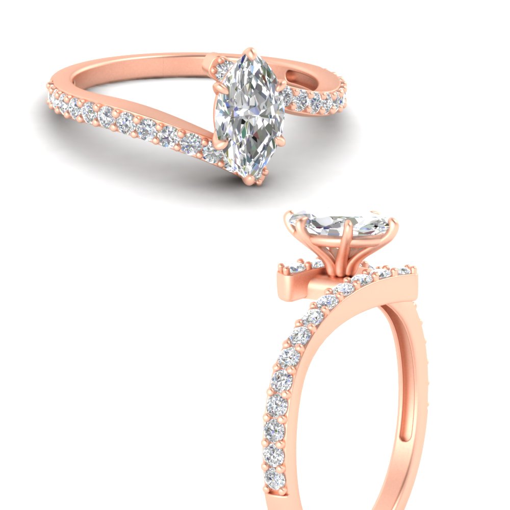 1.25 Ct. Marquise Bypass Big Diamond Ring with 14K Rose Gold White Diamond