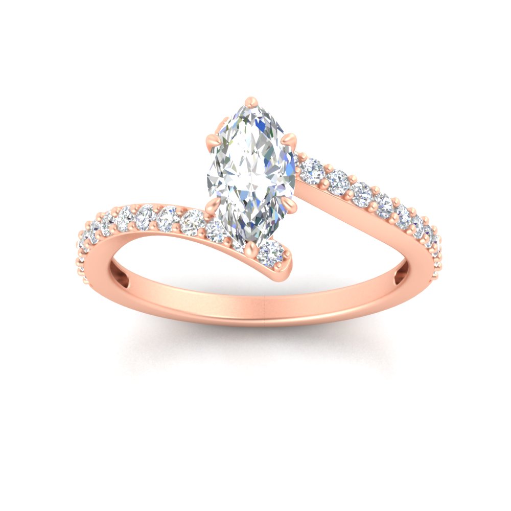 1.25 Ct. Marquise Bypass Big Diamond Ring with 14K Rose Gold White Diamond