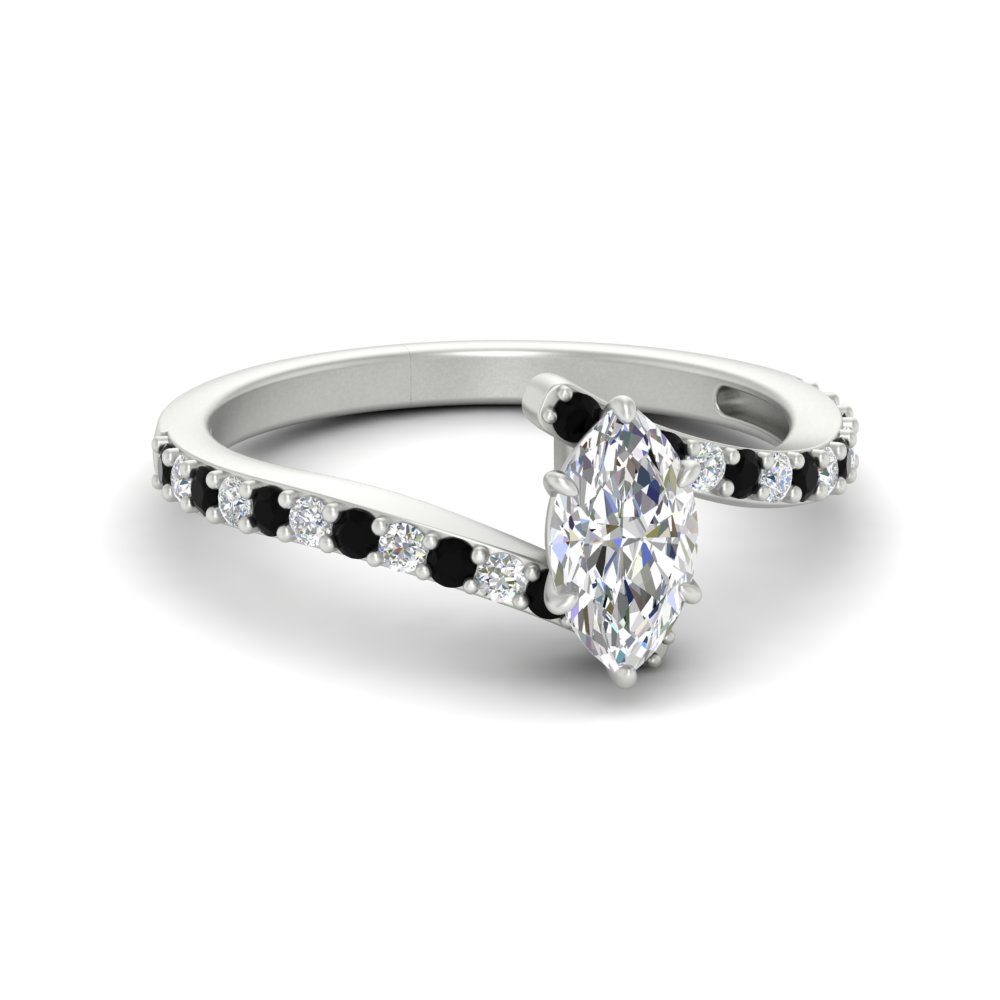 Marquise Shaped Petite Bypass Engagement Ring with Black Diamond in 950 Platinum