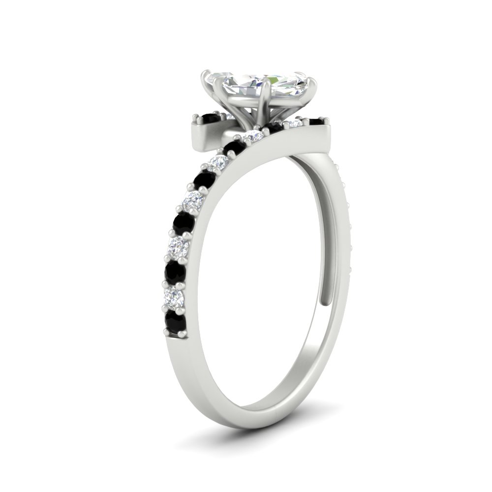 Marquise Shaped Petite Bypass Engagement Ring with Black Diamond in 950 Platinum