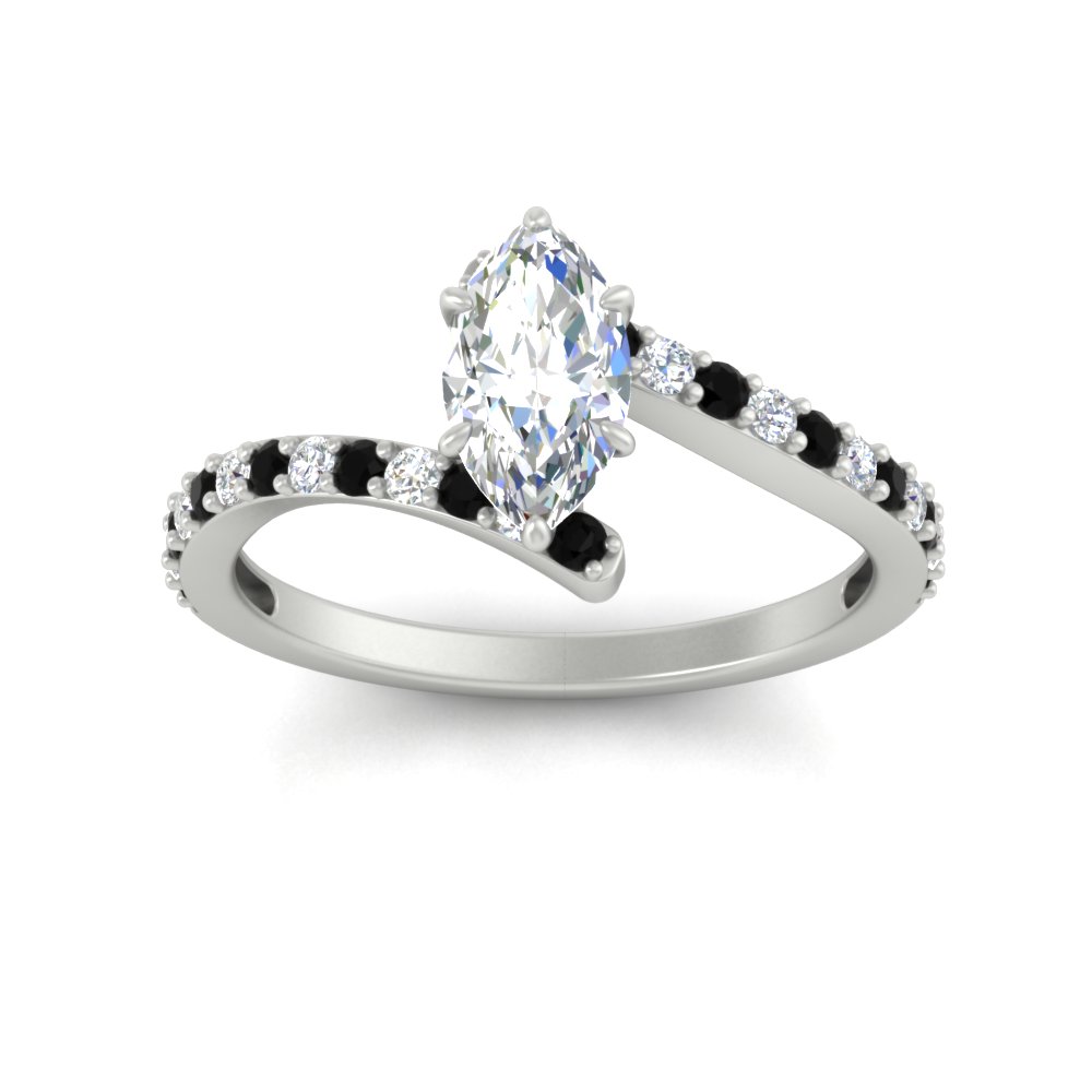 Marquise Shaped Petite Bypass Engagement Ring with Black Diamond in 950 Platinum